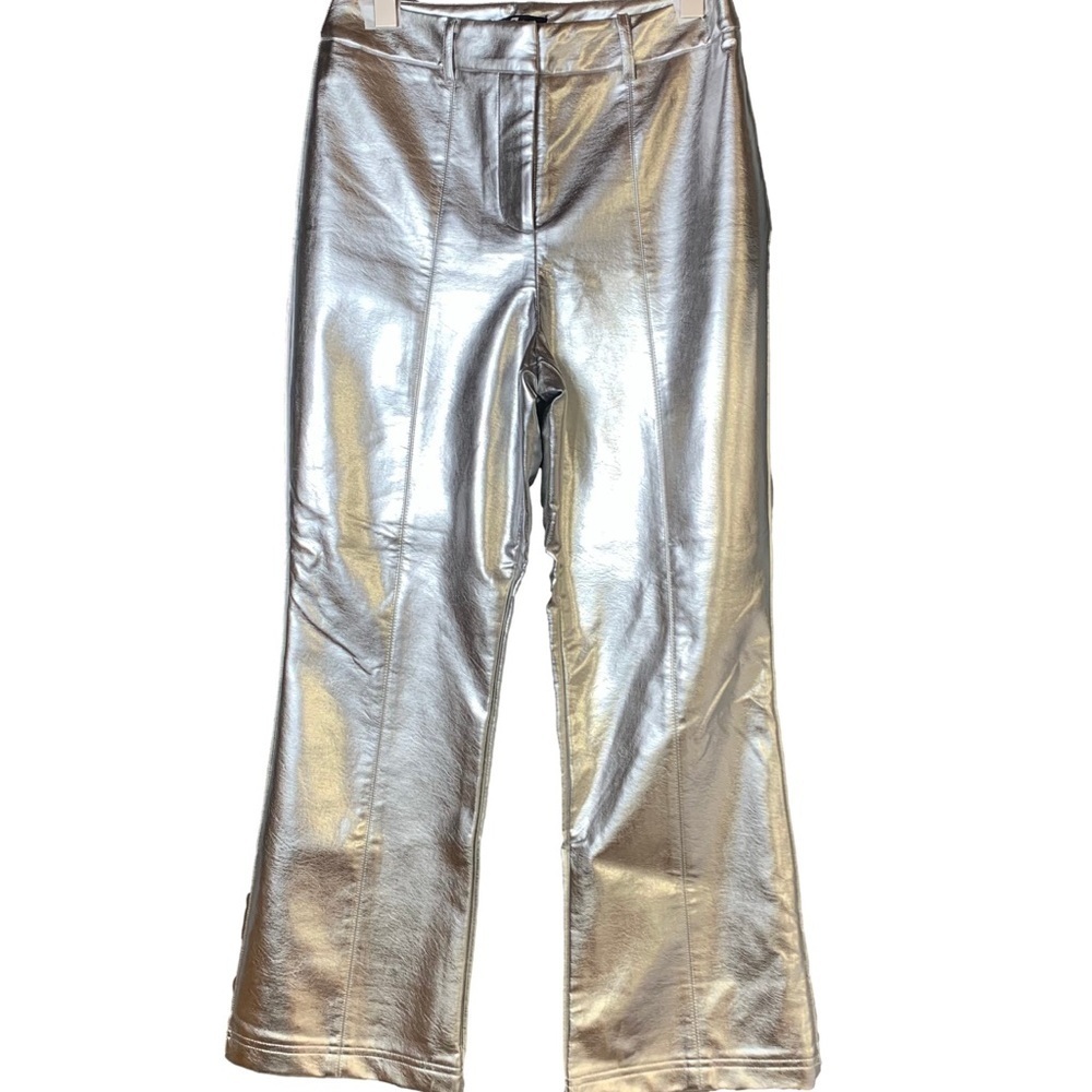 NEW! 7 for all Mankind Silver Straight Trouser Pants Vegan Leather Pants Medium